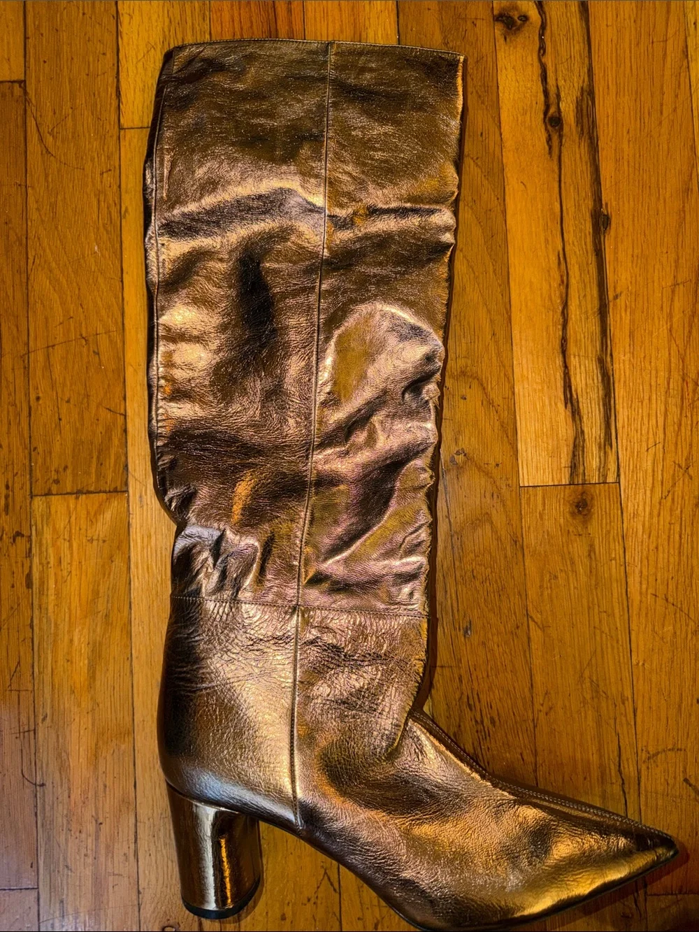 Casadei Gold Metallic Leather Knee-High Boots